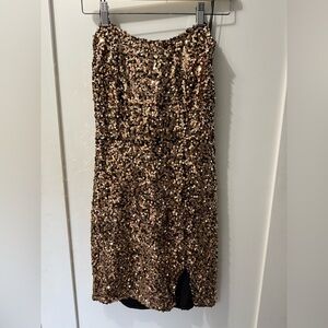 Bear Dance Gold Sequin Strapless Dress